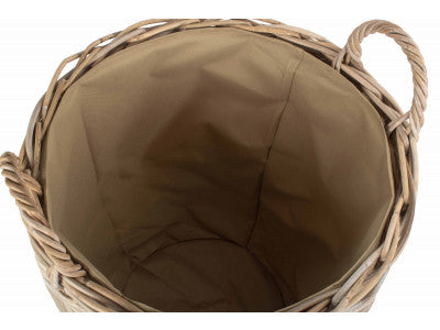 Basket, MEDIUM CORDURA LINED TALL ROUND FIRESIDE RATTAN LOG BASKET