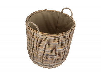 Basket, LARGE CORDURA LINED TALL ROUND FIRESIDE RATTAN LOG BASKET
