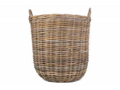Basket, LARGE CORDURA LINED TALL ROUND FIRESIDE RATTAN LOG BASKET