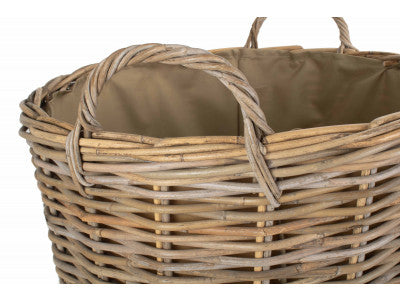 Basket, LARGE CORDURA LINED TALL ROUND FIRESIDE RATTAN LOG BASKET
