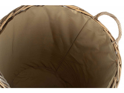 Basket, LARGE CORDURA LINED TALL ROUND FIRESIDE RATTAN LOG BASKET