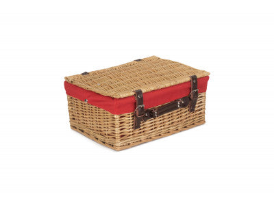"Basket, 16" BUFF HAMPER with RED LINING"