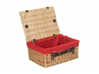 "Basket, 16" BUFF HAMPER with RED LINING"