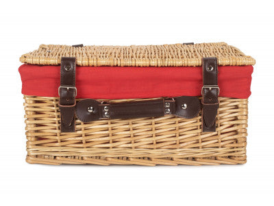 "Basket, 16" BUFF HAMPER with RED LINING"