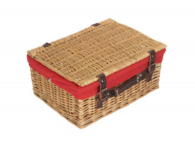 "Basket, 16" BUFF HAMPER with RED LINING"