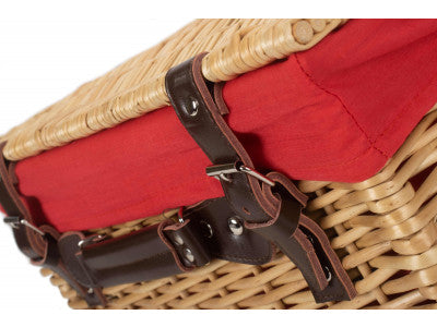 "Basket, 16" BUFF HAMPER with RED LINING"