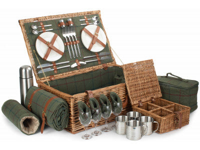 Basket, DELUXE GREEN TWEED 4 PERSON HAMPER