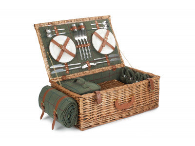 Basket, DELUXE GREEN TWEED 4 PERSON HAMPER