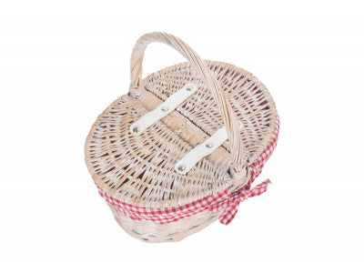 Basket, CHILDS WHITE WASH LIDDED HAMPER with RED & WHITE CHECKED LINING 