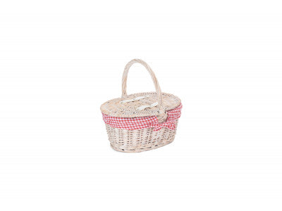 Basket, CHILDS WHITE WASH LIDDED HAMPER with RED & WHITE CHECKED LINING 