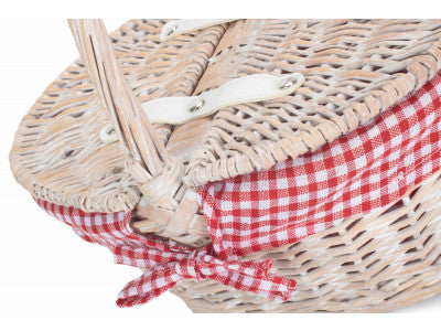 Basket, CHILDS WHITE WASH LIDDED HAMPER with RED & WHITE CHECKED LINING 