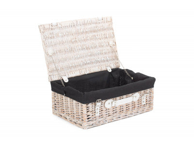 "Basket, 18" WHITE HAMPER with BLACK LINING"