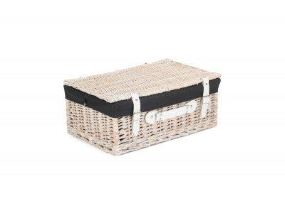 "Basket, 18" WHITE HAMPER with BLACK LINING"