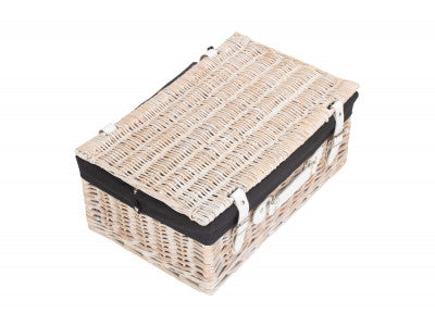 "Basket, 18" WHITE HAMPER with BLACK LINING"