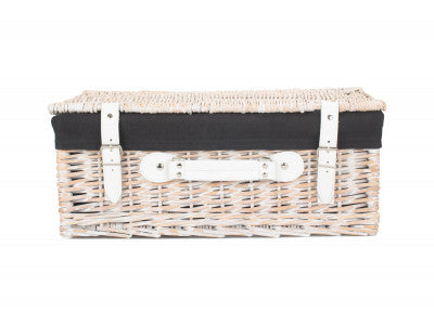 "Basket, 18" WHITE HAMPER with BLACK LINING"