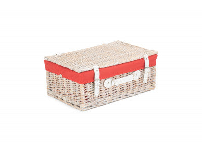 "Basket, 18" WHITE HAMPER with RED LINING"