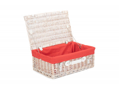 "Basket, 18" WHITE HAMPER with RED LINING"