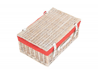 "Basket, 18" WHITE HAMPER with RED LINING"
