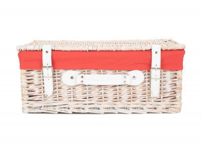"Basket, 18" WHITE HAMPER with RED LINING"