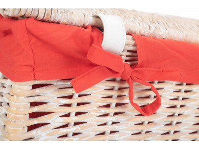 "Basket, 18" WHITE HAMPER with RED LINING"