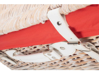 "Basket, 18" WHITE HAMPER with RED LINING"