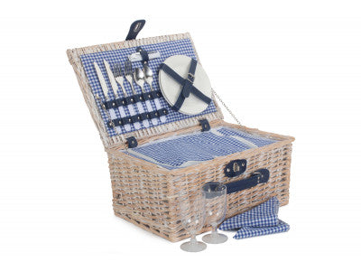 Basket, BLUE & WHITE GINGHAM 2 PERSON FITTED HAMPER