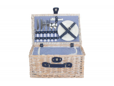 Basket, BLUE & WHITE GINGHAM 2 PERSON FITTED HAMPER