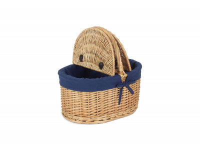 Basket, OVAL LIDDED HAMPER with NAVY BLUE LINING