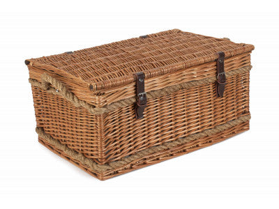 Basket, ROPE HANDLED GREEN TWEED 6 PERSON HAMPER