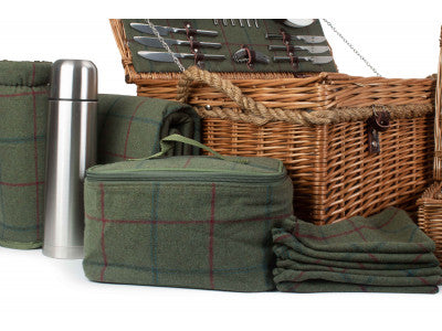 Basket, ROPE HANDLED GREEN TWEED 6 PERSON HAMPER