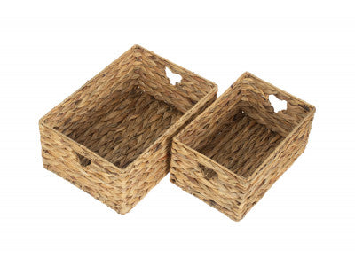Basket, Set of 2 SMALL WATER HYACINTH STORAGE BASKETS with HEART CUT-OUT 