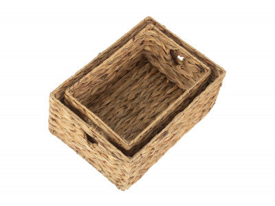 Basket, Set of 2 SMALL WATER HYACINTH STORAGE BASKETS with HEART CUT-OUT 
