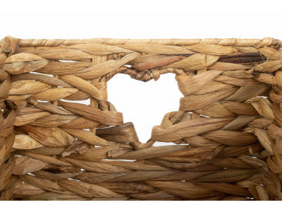 Basket, Set of 2 SMALL WATER HYACINTH STORAGE BASKETS with HEART CUT-OUT 