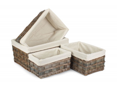 Basket, Set of 4 GREY SCANDI STORAGE BASKETS with WHITE LINING 