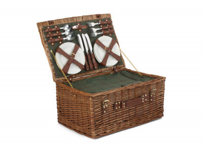 Basket, 6 PERSON GREEN TWEED CLASSIC PICNIC HAMPER