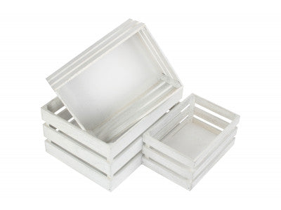 Basket, Set of 3 VINTAGE SLATTED WOODEN CRATE 