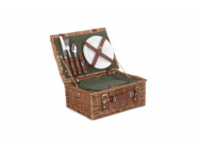Basket, 2 PERSON GREEN TWEED CLASSIC PICNIC HAMPER
