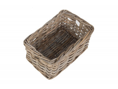 Basket, SMALL RECTANGULAR GREY RATTAN STORAGE BASKET