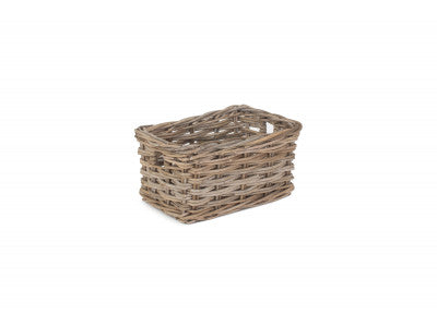 Basket, SMALL RECTANGULAR GREY RATTAN STORAGE BASKET