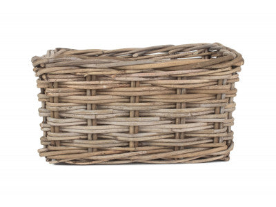 Basket, SMALL RECTANGULAR GREY RATTAN STORAGE BASKET