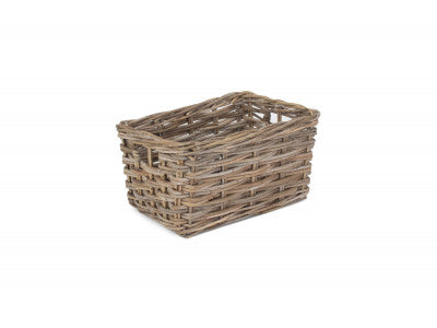 Basket, MEDIUM RECTANGULAR GREY RATTAN STORAGE BASKET