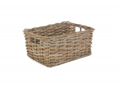 Basket, LARGE RECTANGULAR GREY RATTAN STORAGE BASKET