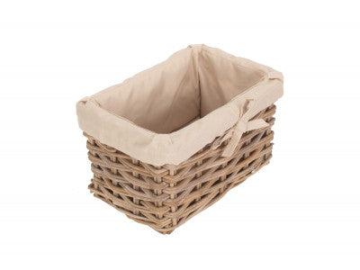 Basket, SMALL RECTANGULAR CORDURA LINED GREY RATTAN STORAGE BASKET