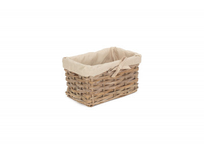 Basket, SMALL RECTANGULAR CORDURA LINED GREY RATTAN STORAGE BASKET