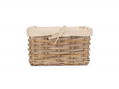 Basket, SMALL RECTANGULAR CORDURA LINED GREY RATTAN STORAGE BASKET