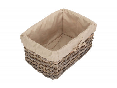 Basket, MEDIUM RECTANGULAR CORDURA LINED GREY RATTAN STORAGE BASKET