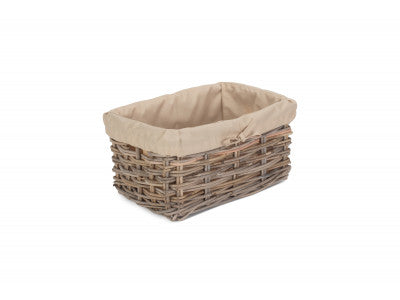 Basket, MEDIUM RECTANGULAR CORDURA LINED GREY RATTAN STORAGE BASKET