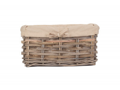 Basket, MEDIUM RECTANGULAR CORDURA LINED GREY RATTAN STORAGE BASKET