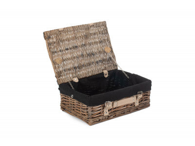 "Basket, 14" ANTIQUE WASH SPLIT WILLOW HAMPER with BLACK LINING"