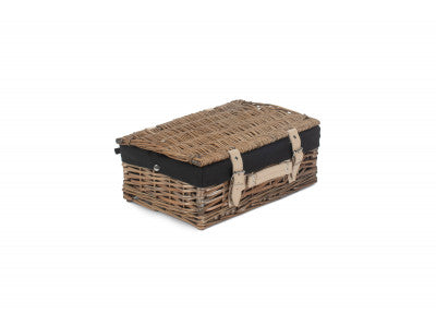 "Basket, 14" ANTIQUE WASH SPLIT WILLOW HAMPER with BLACK LINING"